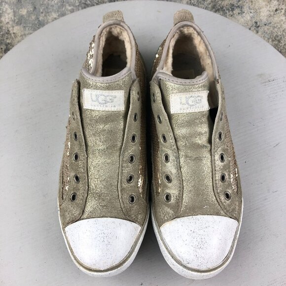 UGG Women's Size 8 Laela Sparkles Gold Closed Toe Slip On Low Top Shoes Sneakers - Picture 3 of 15